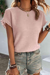 Textured Round Neck Short Sleeve Top Blouses - Tophatter Daily Deals