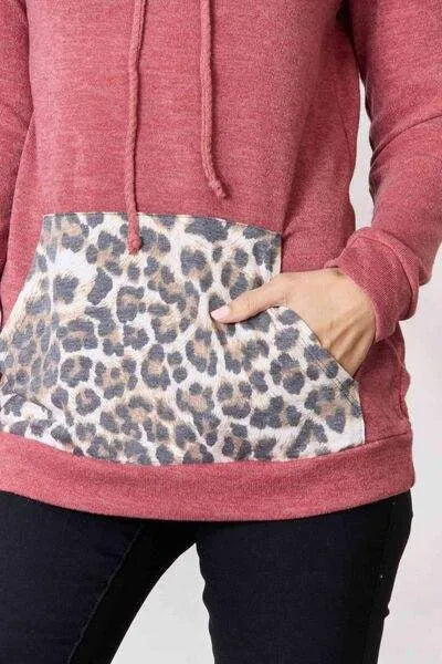 BiBi Leopard Drawstring Long Sleeve Top Blouses - Tophatter Daily Deals