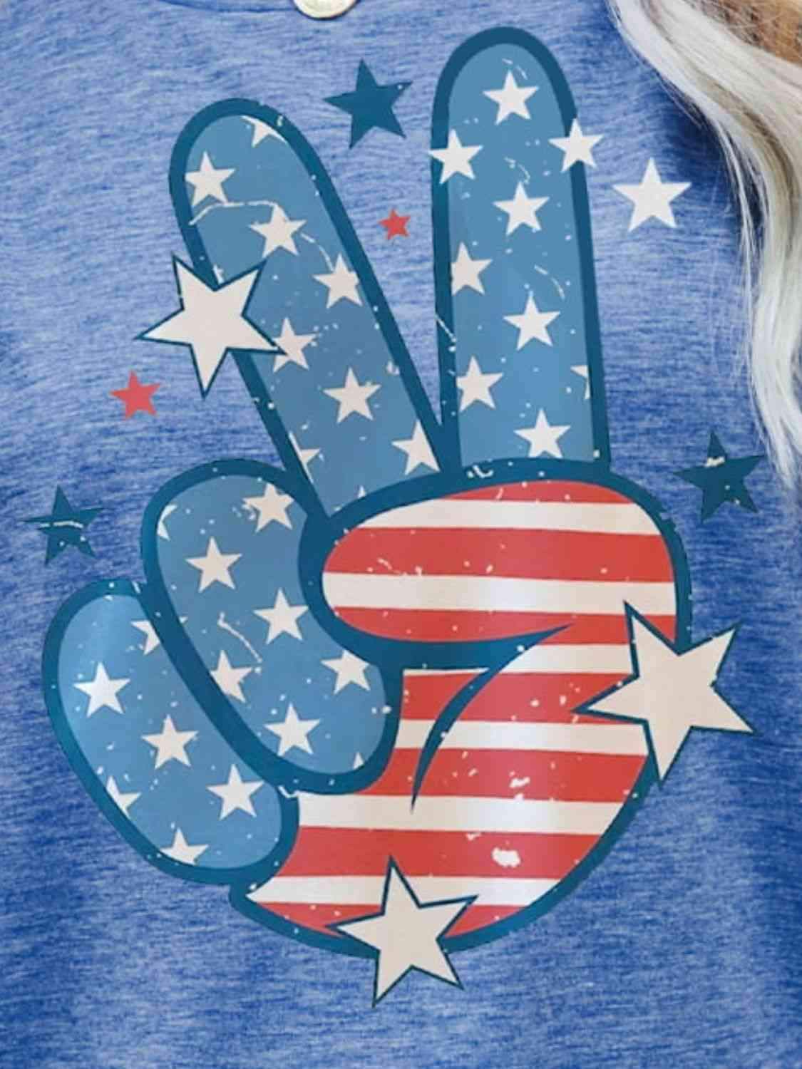 US Flag Peace Sign Hand Graphic Tee Women's T-Shirts - Tophatter Daily Deals