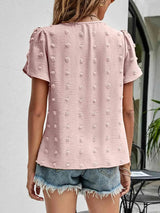 Swiss Dot Round Neck Petal Sleeve Top Blouses - Tophatter Daily Deals