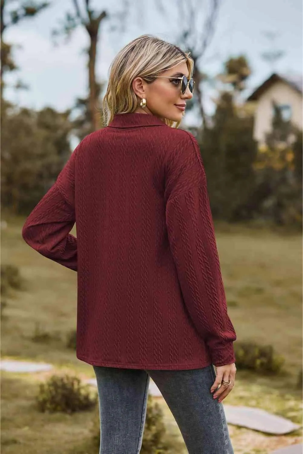 Collared Neck Long Sleeve Blouse Blouses - Tophatter Daily Deals