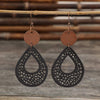 Hollowed Wooden Teardrop Earrings Black One Size Earrings - Tophatter Daily Deals