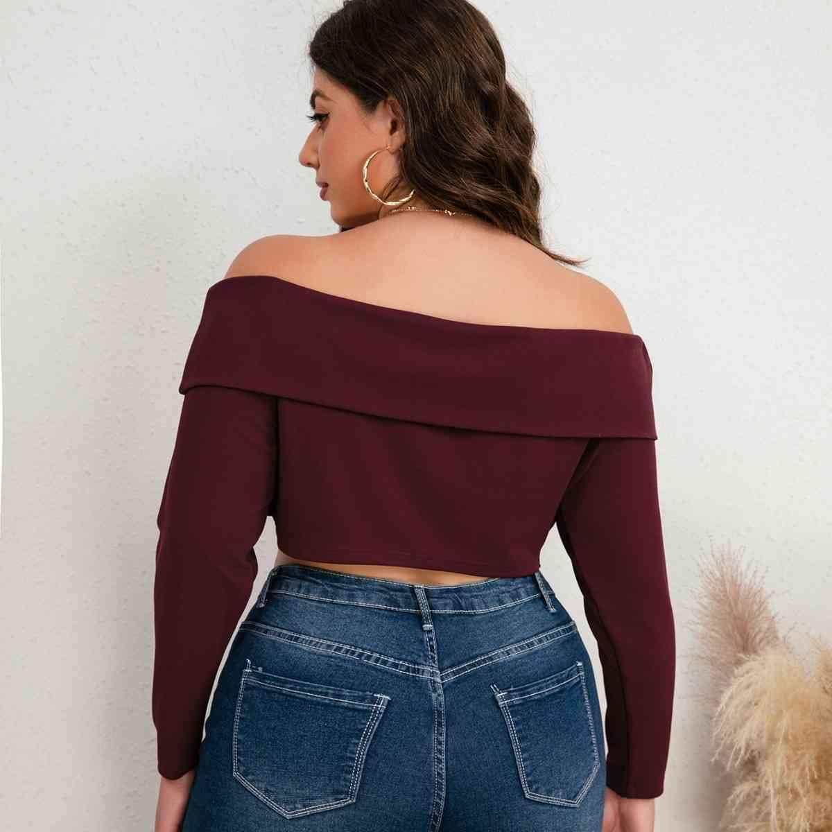 Plus Size Off-Shoulder Long Sleeve Cropped Top Blouses - Tophatter Daily Deals