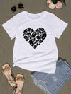 Heart Round Neck Short Sleeve T-Shirt Women's T-Shirts - Tophatter Daily Deals