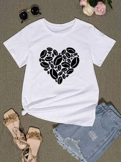 Heart Round Neck Short Sleeve T-Shirt Women's T-Shirts - Tophatter Daily Deals