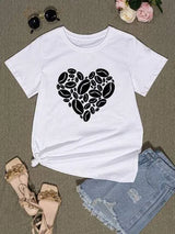 Heart Round Neck Short Sleeve T-Shirt Women's T-Shirts - Tophatter Daily Deals