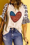 Star and Stripe Heart Graphic Leopard Top Leopard Women's T-Shirts - Tophatter Daily Deals