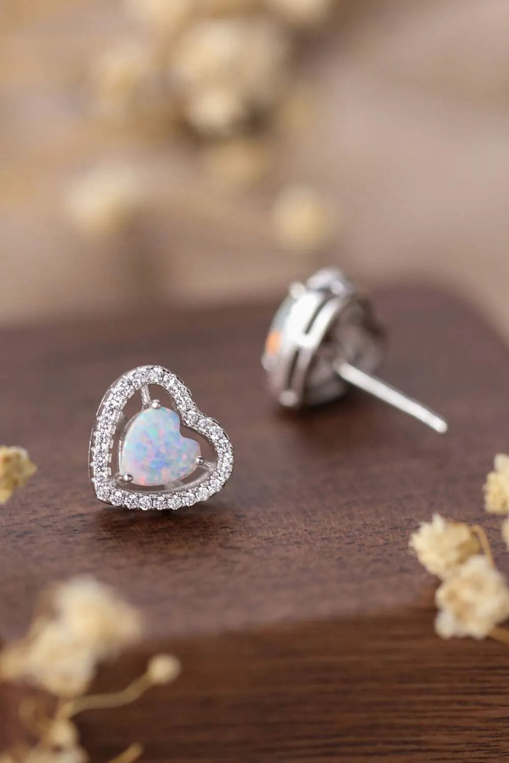 925 Sterling Silver Opal Heart Stud Earrings Opal - Tophatter Daily Deals