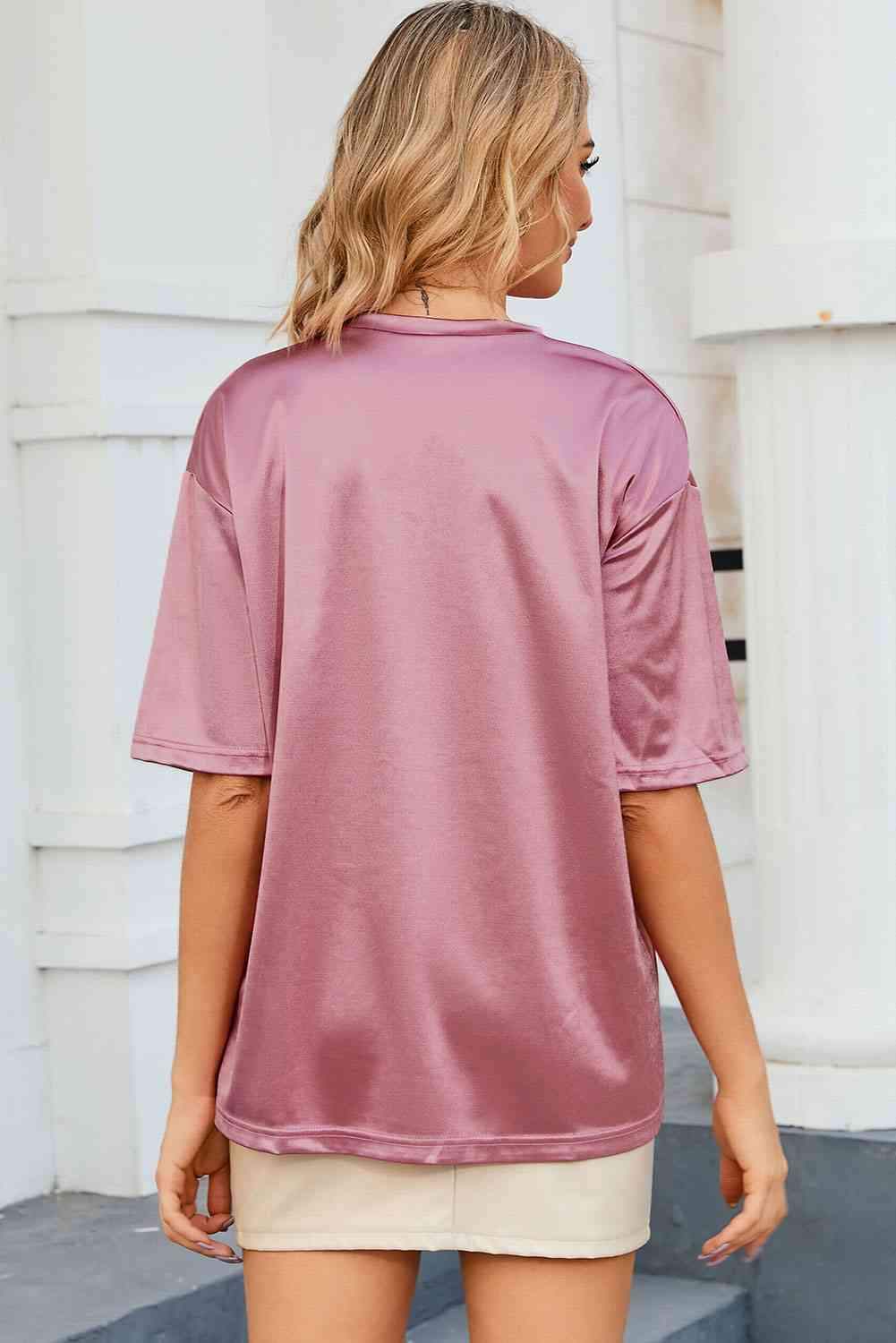 Double Take Round Neck Dropped Shoulder Top Women's T-Shirts - Tophatter Daily Deals