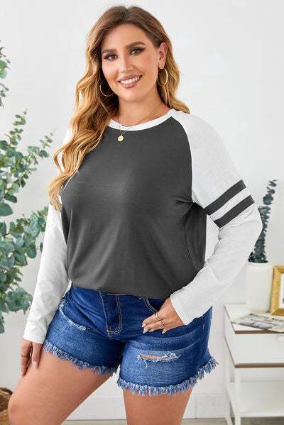 Plus Size Striped Raglan Sleeve T-Shirt Women's T-Shirts - Tophatter Daily Deals