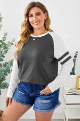 Plus Size Striped Raglan Sleeve T-Shirt Women's T-Shirts - Tophatter Daily Deals