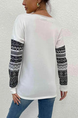 Boat Neck Long Printed Sleeve Blouse Blouses - Tophatter Daily Deals