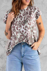 Leopard Layered Flutter Sleeve Tee Shirt Blouses - Tophatter Daily Deals