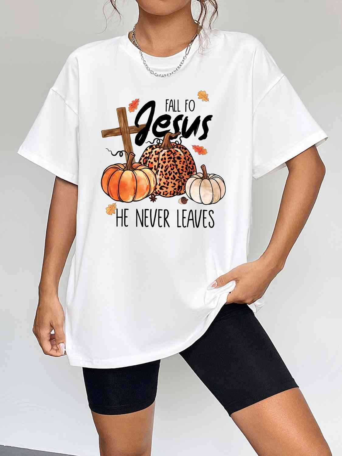 Round Neck Short Sleeve Fall Season Graphic T-Shirt White Women's T-Shirts - Tophatter Daily Deals