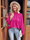 Mock Neck Flounce Sleeve Blouse Hot Pink Blouses - Tophatter Daily Deals