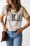 Easter Leopard Rabbit Graphic T-Shirt Khaki Women's T-Shirts - Tophatter Daily Deals