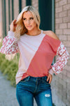 Leopard Color Block Cold-Shoulder Top Blouses - Tophatter Daily Deals