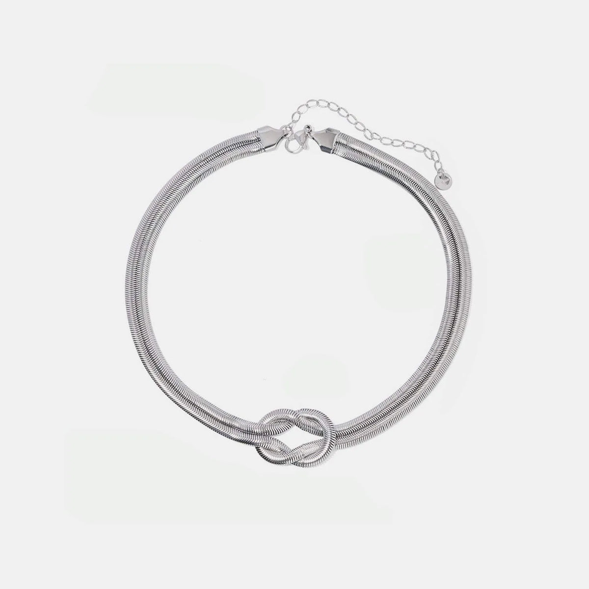 Double Layered Knot Herringbone Choker Necklace Silver One Size Necklaces - Tophatter Daily Deals