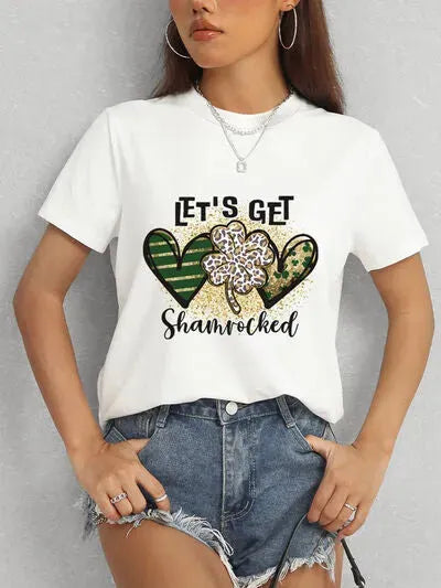 Lucky Clover Round Neck Short Sleeve T-Shirt Women's T-Shirts - Tophatter Daily Deals