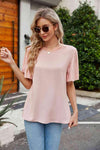 Pleated Flutter Sleeve Round Neck Blouse Blouses - Tophatter Daily Deals