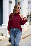 Asymmetrical Lantern Sleeve Waffle-Knit Blouse Blouses - Tophatter Daily Deals