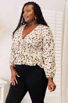 Double Take Printed Tied Plunge Peplum Blouse Blouses - Tophatter Daily Deals