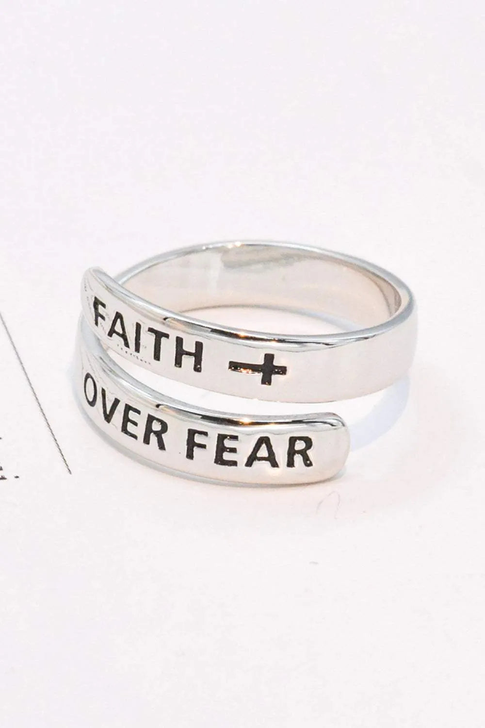 925 Sterling Silver FAITH OVER FEAR Bypass Ring Rings - Tophatter Daily Deals