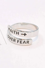 925 Sterling Silver FAITH OVER FEAR Bypass Ring Rings - Tophatter Daily Deals