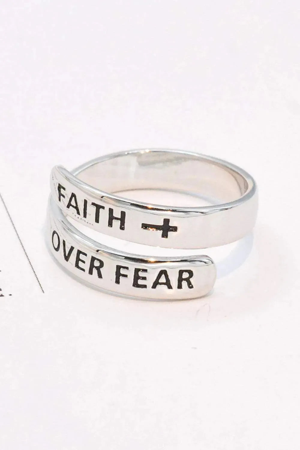 925 Sterling Silver FAITH OVER FEAR Bypass Ring Rings - Tophatter Daily Deals