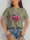 Heart Round Neck Short Sleeve T-Shirt Army Green Women's T-Shirts - Tophatter Daily Deals