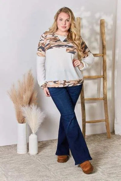 Hailey & Co Full Size Printed Round Neck Blouse Blouses - Tophatter Daily Deals
