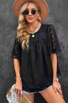 Round Neck Puff Sleeve Blouse Black Blouses - Tophatter Daily Deals