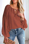 Tie Neck Dropped Shoulder Blouse Ochre Blouses - Tophatter Daily Deals