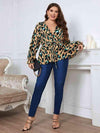 Plus Size Printed Tie Waist Flounce Sleeve Blouse Blouses - Tophatter Daily Deals