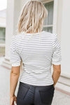 Striped Notched Short Sleeve T-Shirt Women's T-Shirts - Tophatter Daily Deals