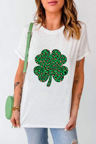 Lucky Clover Round Neck Short Sleeve T-Shirt Women's T-Shirts - Tophatter Daily Deals