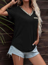 Glitter V-Neck Short Sleeve Tee Shirt Black Women's T-Shirts - Tophatter Daily Deals