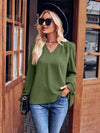 V-Neck Tie Cuff Puff Sleeve Blouse Green Blouses - Tophatter Daily Deals