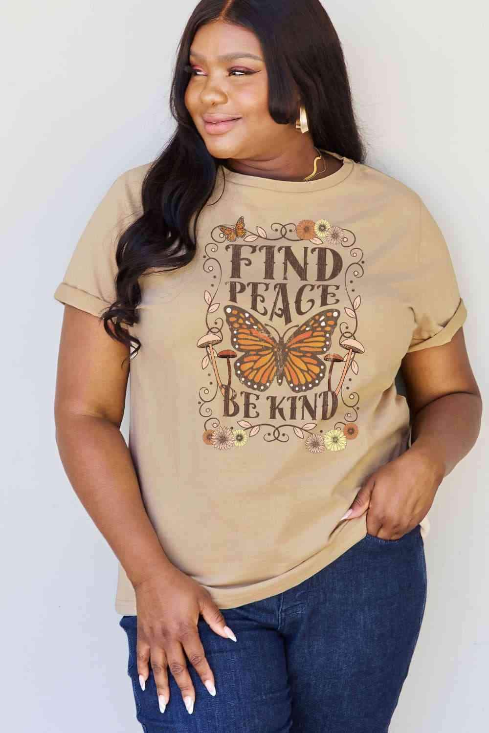 Simply Love Full Size FIND PEACE BE KIND Graphic Cotton T-Shirt Women's T-Shirts - Tophatter Daily Deals