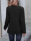 Ribbed Buttoned Round Neck Long Sleeve T-Shirt Women's T-Shirts - Tophatter Daily Deals