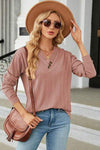 Decorative Button V-Neck Long Sleeve T-Shirt Women's T-Shirts - Tophatter Daily Deals