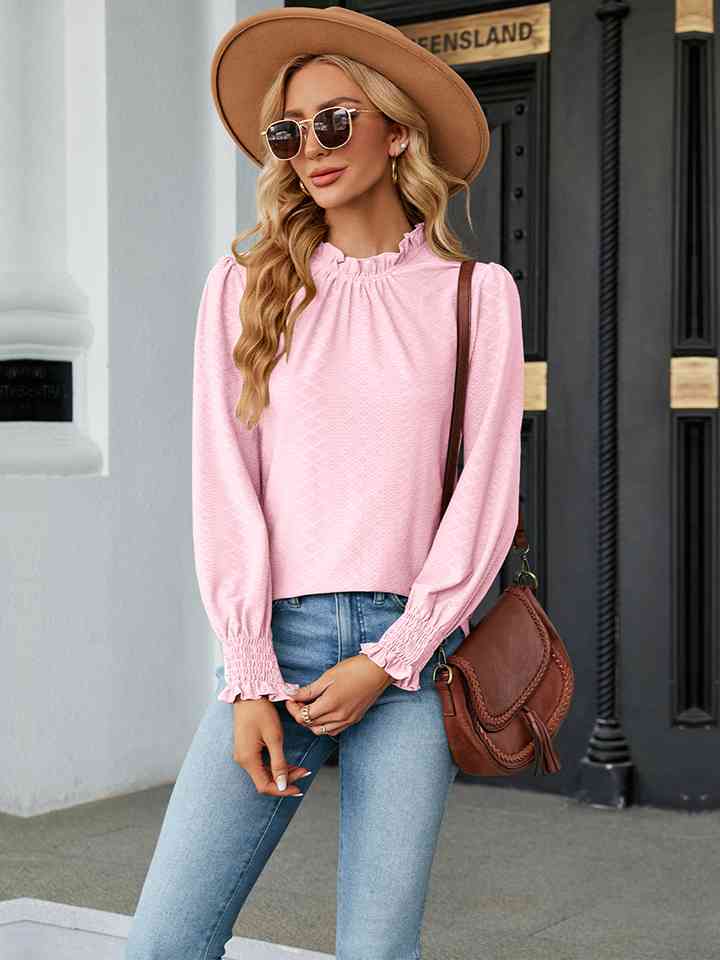 Round Neck Flounce Sleeve Blouse Women's T-Shirts - Tophatter Daily Deals