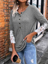 Half Button Lace Detail T-Shirt Women's T-Shirts - Tophatter Daily Deals