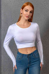 Round Neck Cropped Crisscross Back Long Sleeve Blouse White Women's T-Shirts - Tophatter Daily Deals