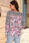 Floral Round Neck Flounce Sleeve Blouse Blouses - Tophatter Daily Deals