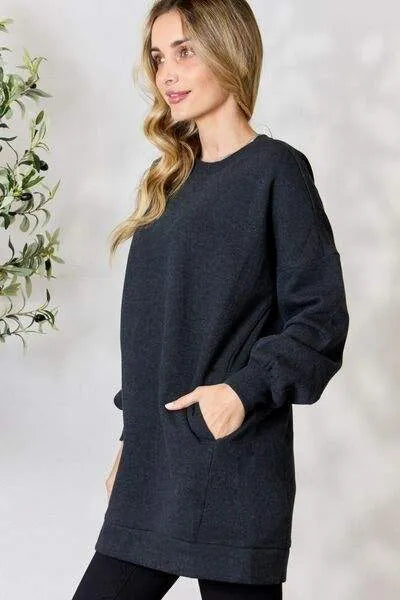 Zenana Oversized Longline Top with Pockets Blouses - Tophatter Daily Deals