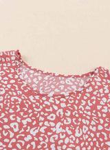 Leopard Round Neck Frill Trim Blouse Blouses - Tophatter Daily Deals