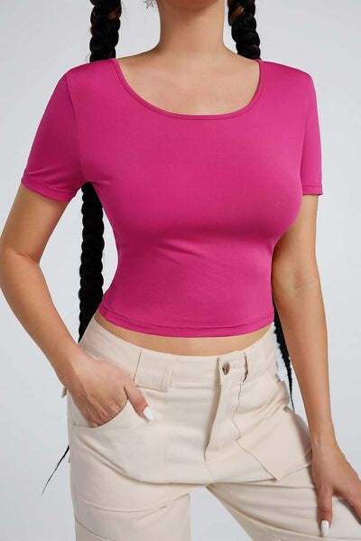 Cutout Short Sleeve T-Shirt Cerise Women's T-Shirts - Tophatter Daily Deals