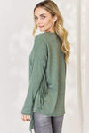 Celeste Full Size Fringe Detail Long Sleeve Top Blouses - Tophatter Daily Deals