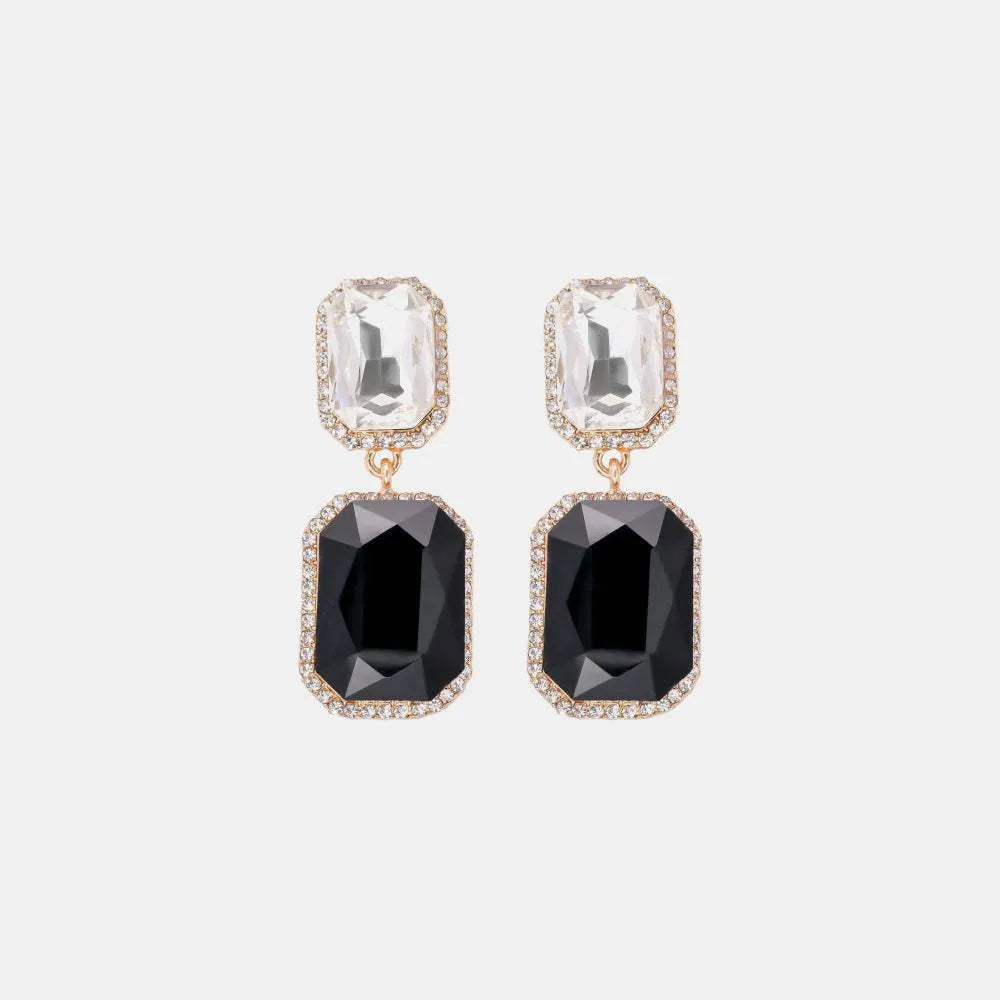 Geometrical Shape Glass Stone Dangle Earrings White Black One Size Earrings - Tophatter Daily Deals